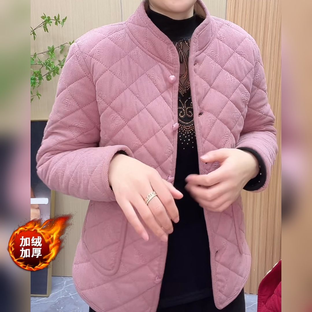 加绒加厚轻薄小棉衣2025冬季新款保暖立领中老年妈妈装保暖棉袄