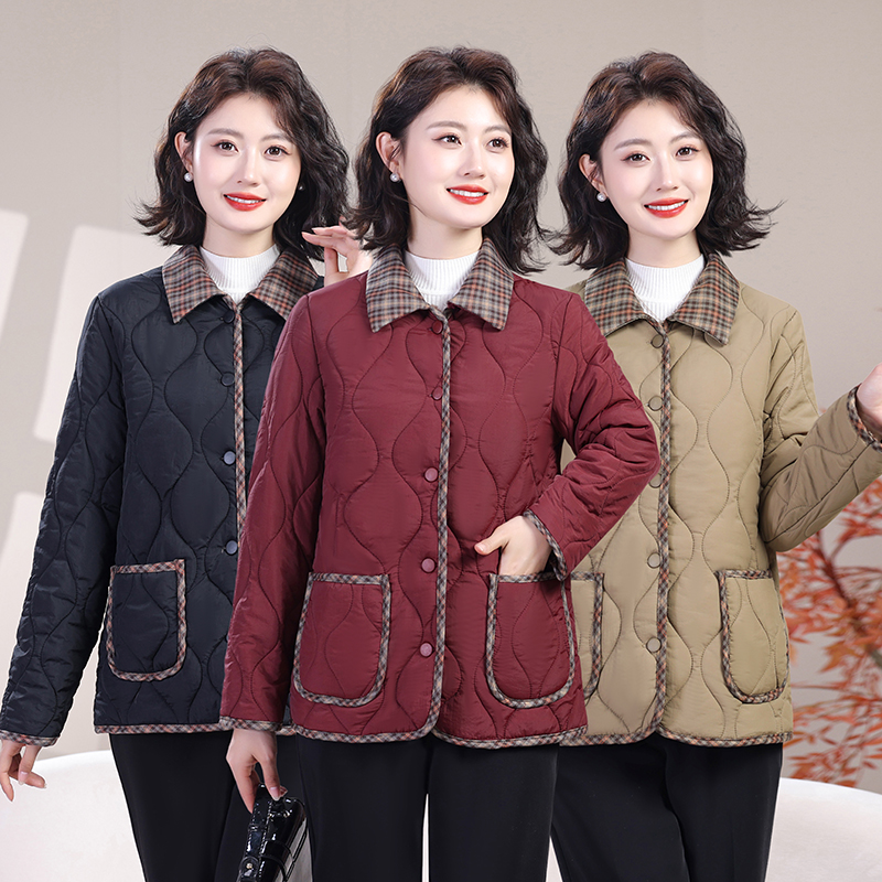 妈妈春装新款加绒棉衣中老年女