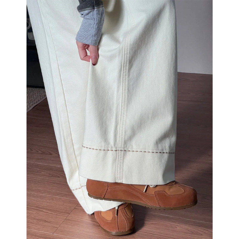 白色阔腿牛仔裤女2026新款小个子直筒裤大码胖mm显瘦梨形身材裤子