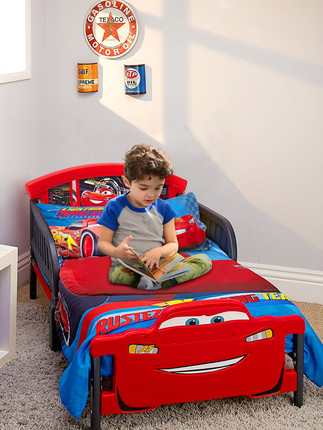 Delta Children's Bed, Car Bed, Splicing Bed, Cartoon Bed with Guardrails, Children's Bed for Boys, Can Be Extended and Heightened to 45