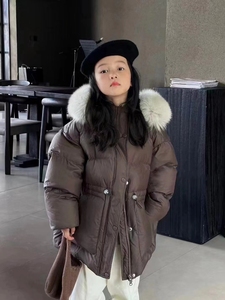 韩国女童羽绒服大毛领儿童加厚外套2023冬款新款宝宝洋气羽绒外套