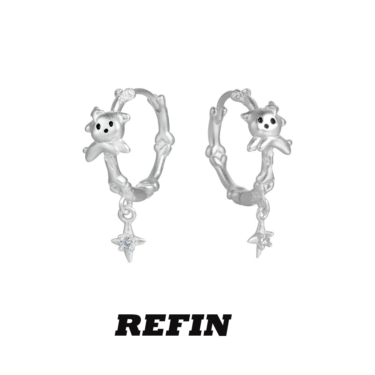 REFIN小狗925纯银耳环小众设计简约个性可爱童趣耳圈耳扣饰新款