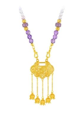 铃兰花平安锁18k金新中式项链