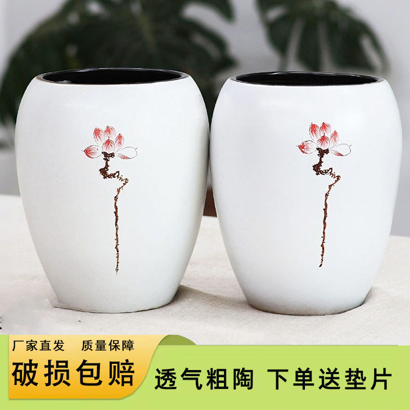 大口径陶瓷花盆多肉植物粗陶小老桩花盆组合透气粗陶瓷罐兰花盆
