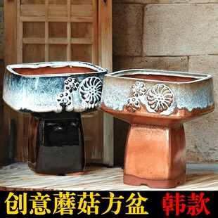 创意精致高端花盆紫砂花盆四方仿古鼓钉紫泥陶瓷韩式火锅多肉花盆