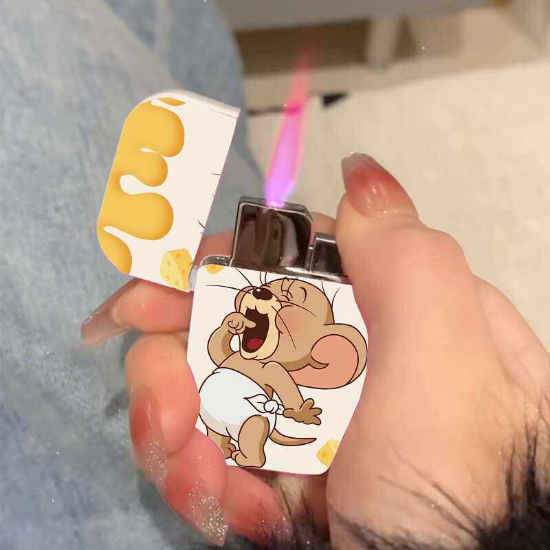 猫和老鼠汤姆杰瑞防风充气打火机可爱卡通金属创意粉色火焰送男友
