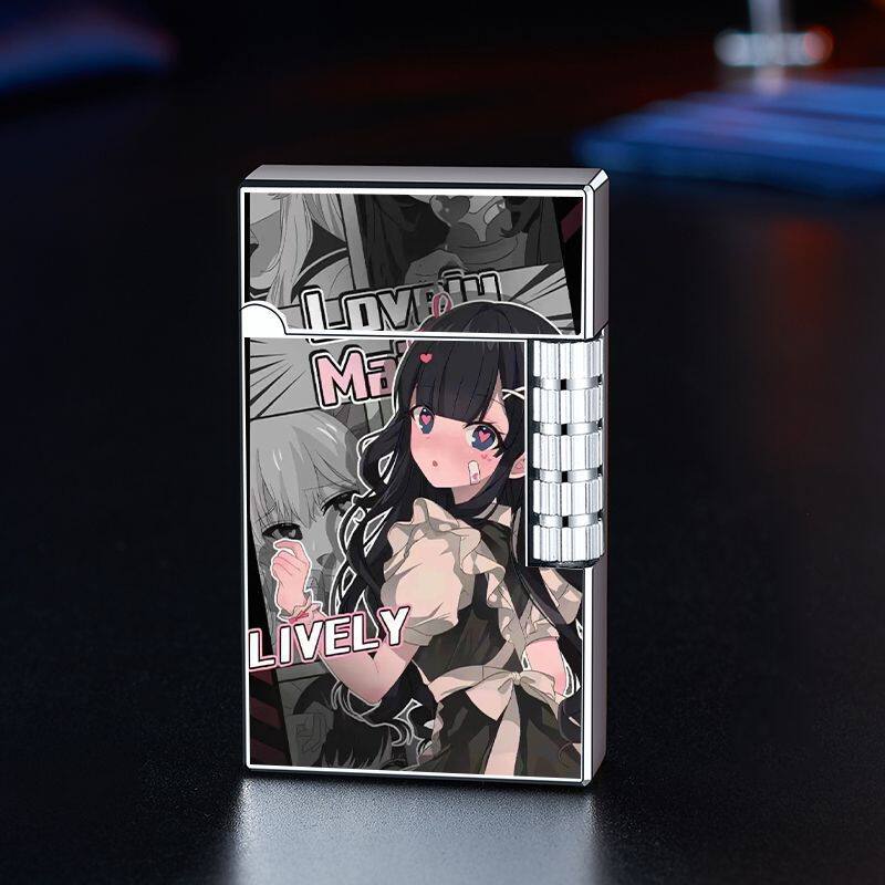 侧滑朗声二次元动漫美少女打火机金属明火创意个性砂轮新款送男友
