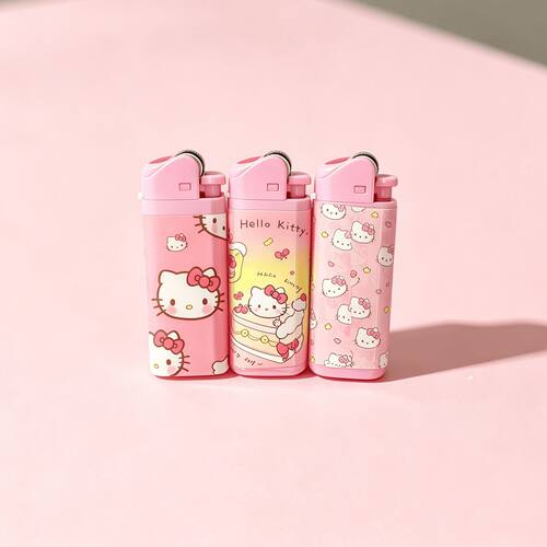 hellokitty凯蒂猫砂轮打火机创意手工包纸一次性明火可爱卡通礼物