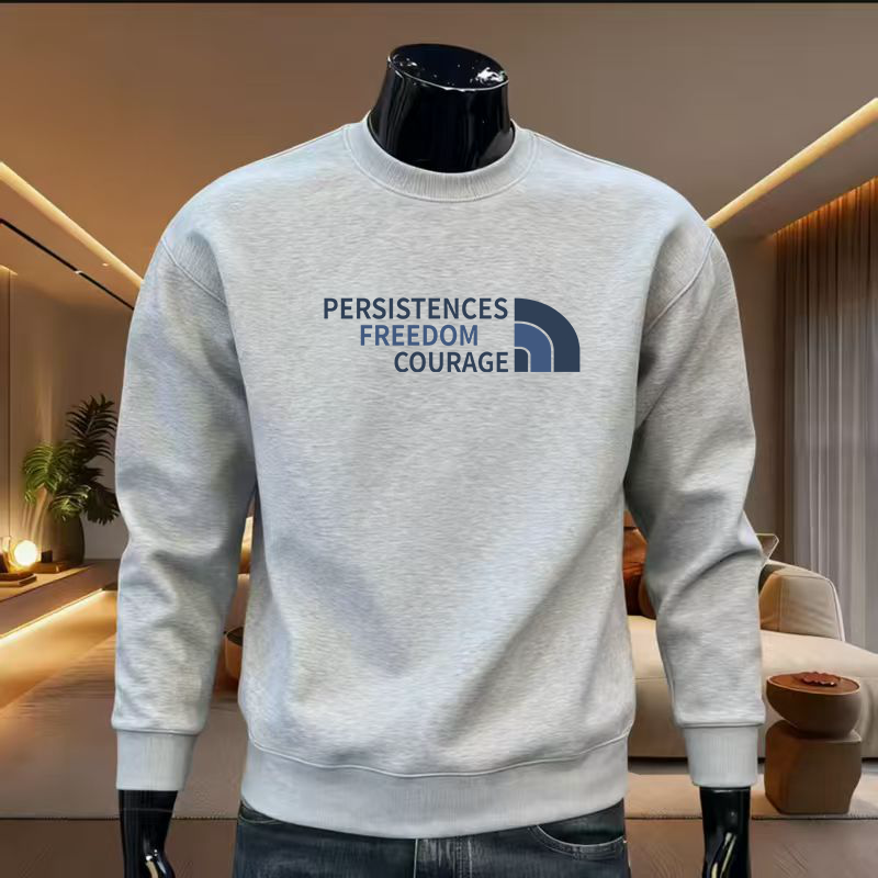 美式冬季高级感潮牌加厚字母印花圆领卫衣男灰色长袖百搭休闲上衣