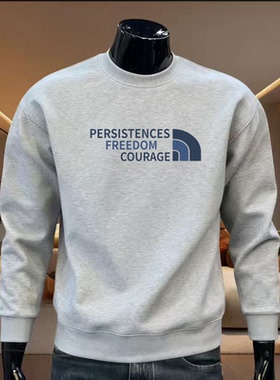 美式冬季高级感潮牌加厚字母印花圆领卫衣男灰色长袖百搭休闲上衣