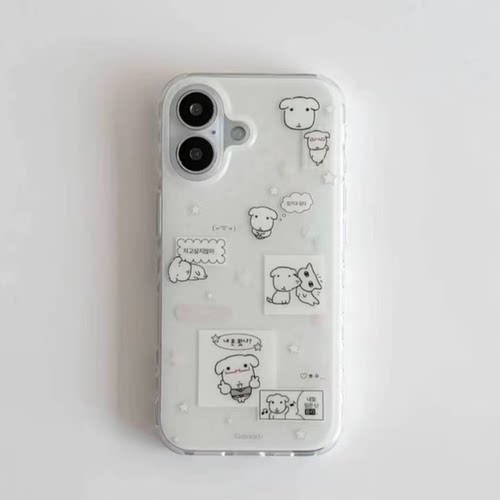 ins风韩系小白狗适用苹果17promax手机壳15卡通可爱iPhone16创意13/14小众12华为p70荣耀vivo小米红米OPPO