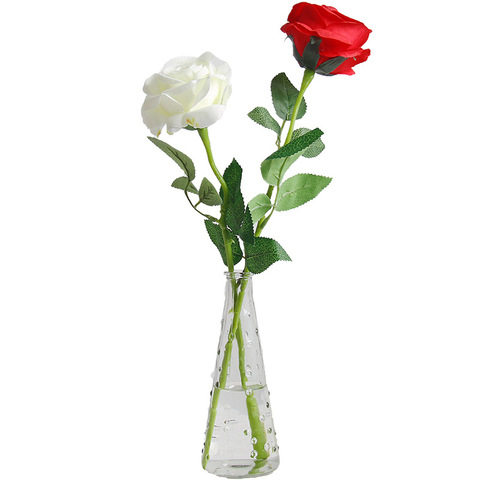 一枝花洽璃假花谈桌餐桌酒店摆件摆设装饰客玻厅花玫瓶瑰轻奢