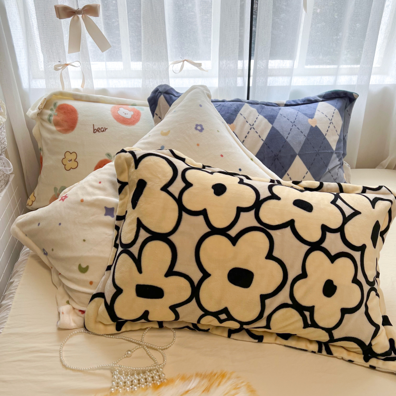 ins风牛奶绒枕套冬季加厚