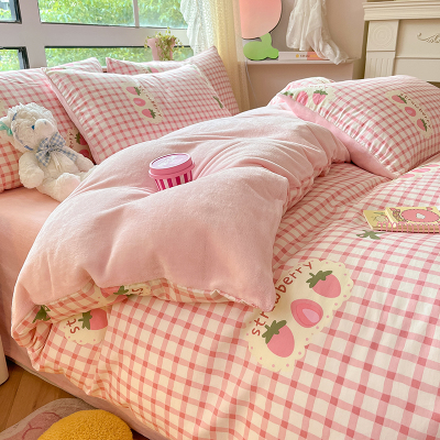 纯棉单面牛奶绒四件套a全