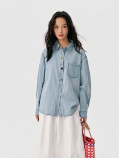 牛仔衬衫 2026秋季 蓝色长袖 女装 宽松休闲风百搭上衣 新款