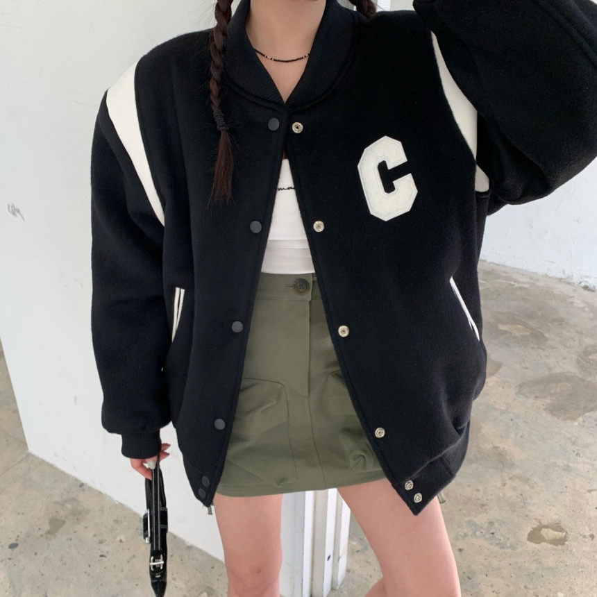 韩系百搭ins毛呢棒球服宽松显瘦休闲长袖外套2026秋季新品开衫女