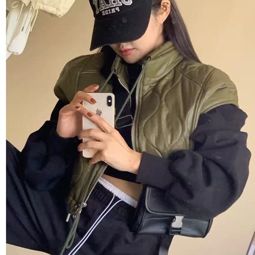 韩国chic2026秋冬新款气质葫芦花走线个性小马甲棉服女外套开衫女
