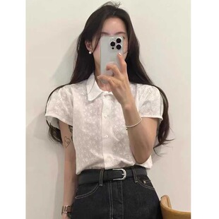 衬衫 镂空纯棉勾花刺绣短袖 女显瘦上衣 chic时尚 韩国2026夏日新款