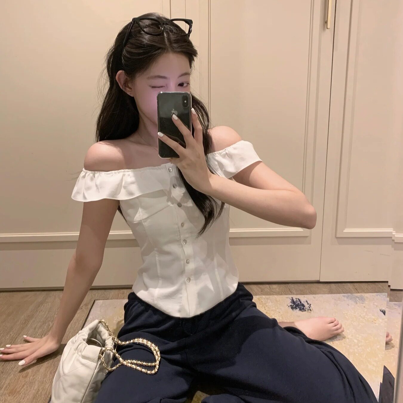 韩系简约气质一字领收腰显瘦百搭通勤衬衫女上衣2026夏季新品女