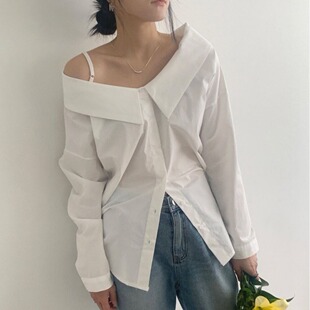 小众设计感一字领吊带露肩气质大领口两面穿长袖衬衫上衣2026春夏
