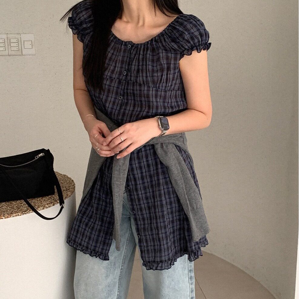 韩国chic2026夏季单穿或叠穿小清新格子连衣裙显瘦小个子裙子女