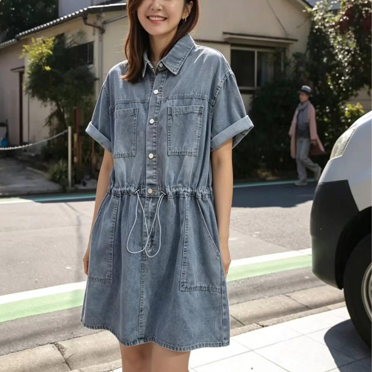 韩风chic2026夏装新款女系扣翻领牛仔气质显瘦百搭短裙女连衣裙