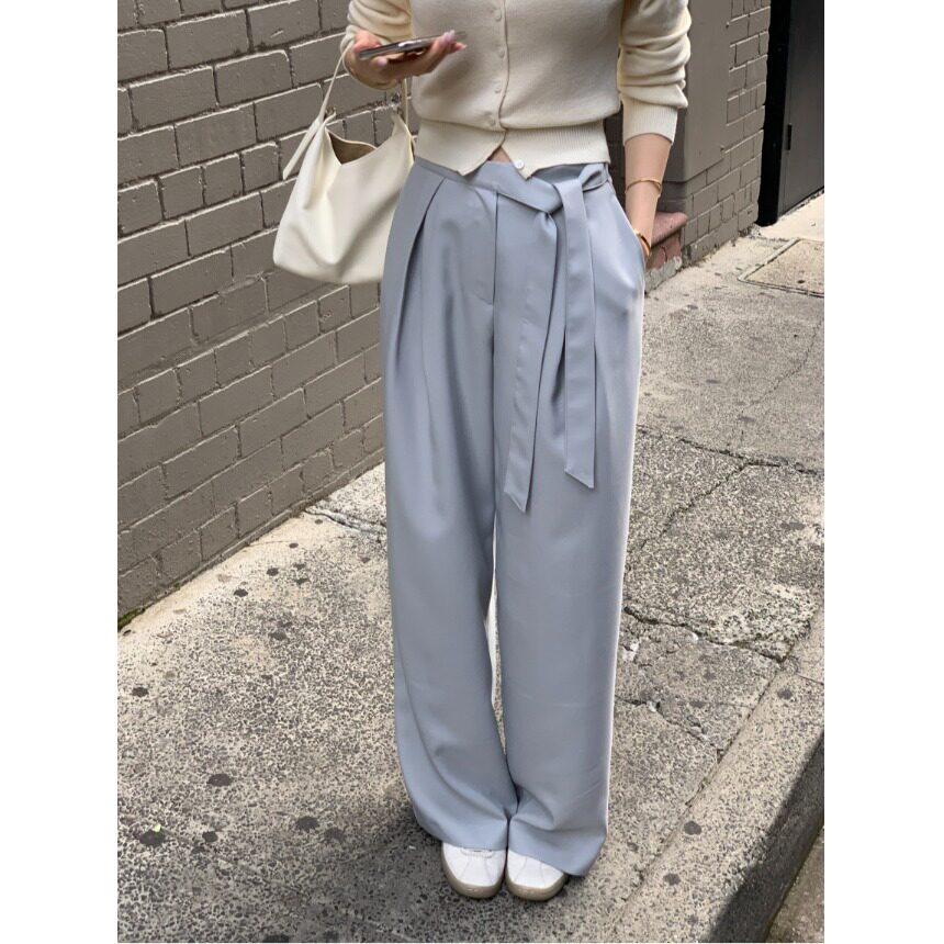 韩国chic2026春季新品气质显瘦百搭系带休闲裤阔腿裤长裤子女