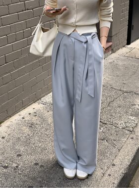 韩国chic2026春季新品气质显瘦百搭系带休闲裤阔腿裤长裤子女