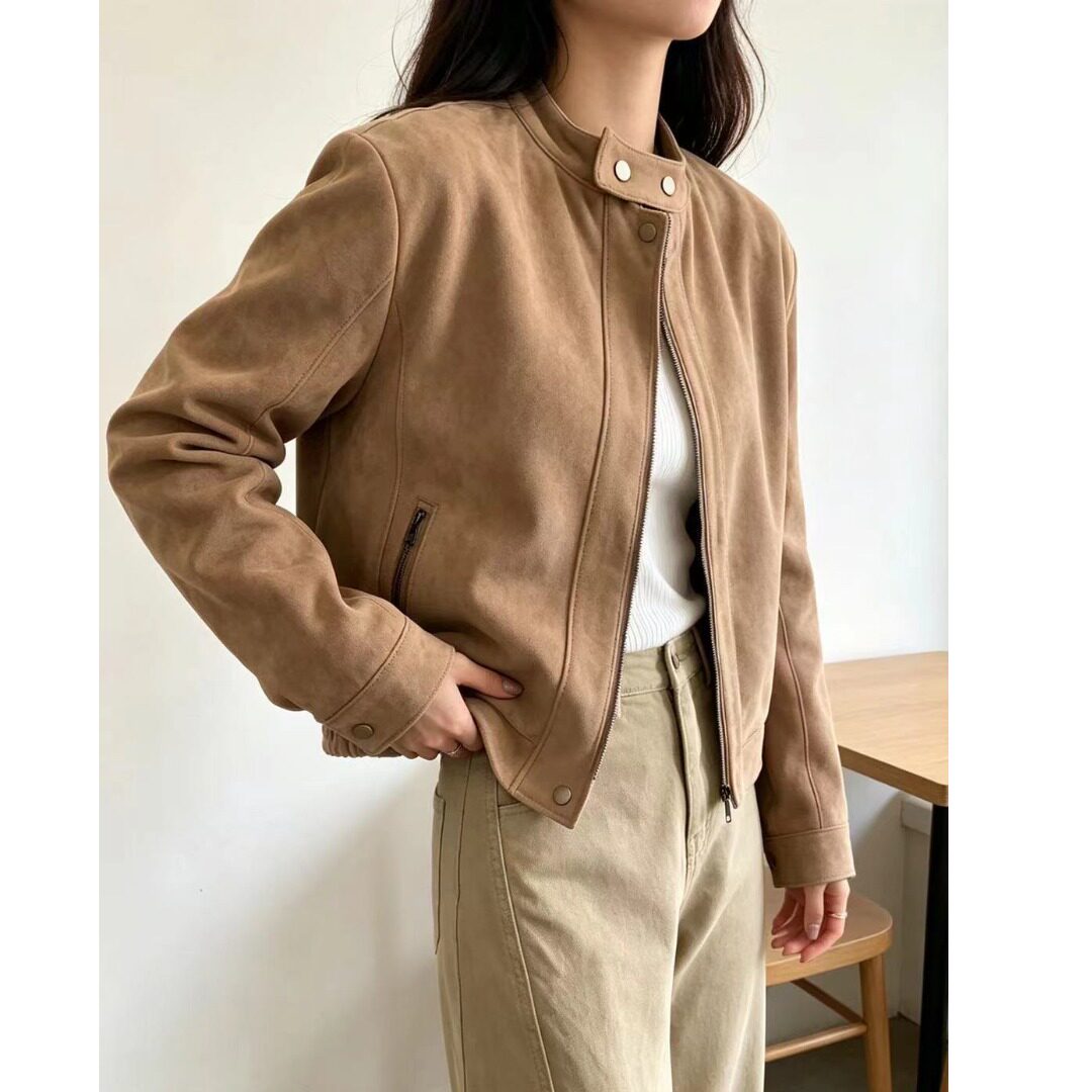 韩国chic2026秋季新品麂皮绒棒球服帅气机车外套显瘦百搭开衫女