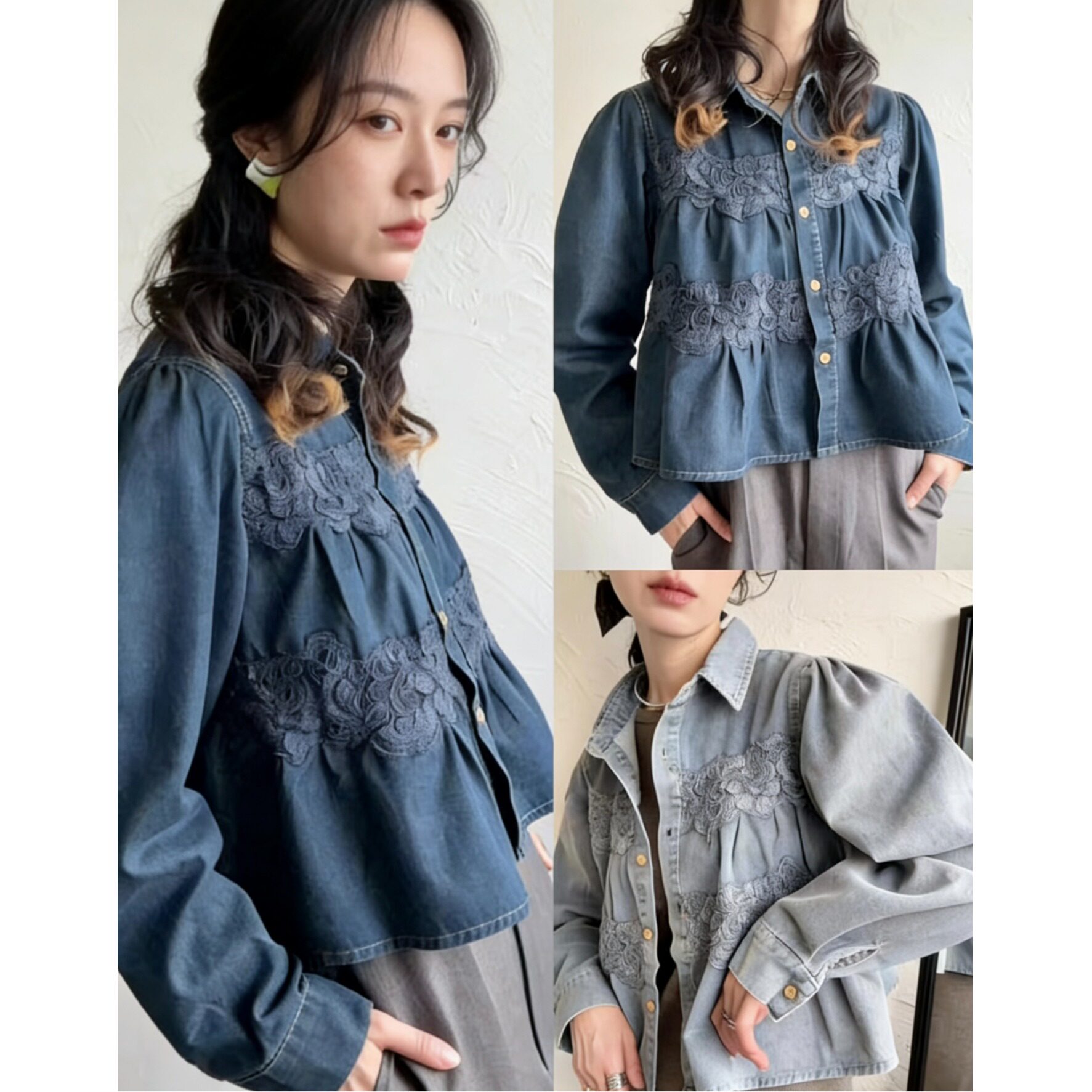 韩国女装新款翻领甜美气质显瘦百搭显瘦牛仔衬衫2026秋季新品女