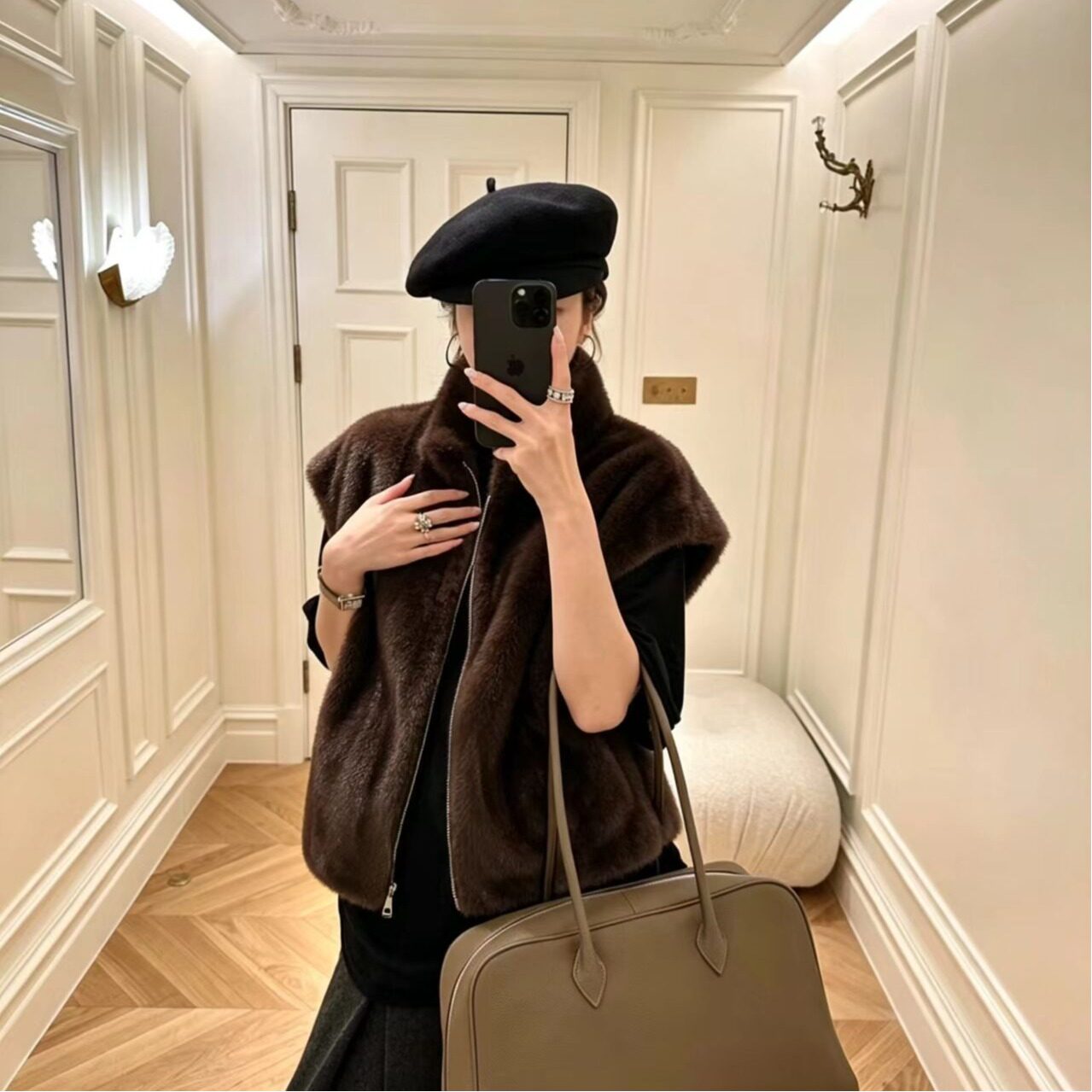 韩国chic2026冬季新款仿水貂毛皮草马甲女宽松显瘦百搭开衫外套