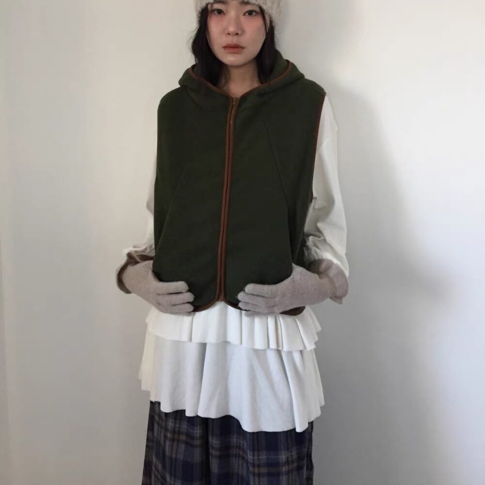 韩国chic2026秋冬季百搭双面摇粒绒连帽马甲叠穿外搭开衫外套女