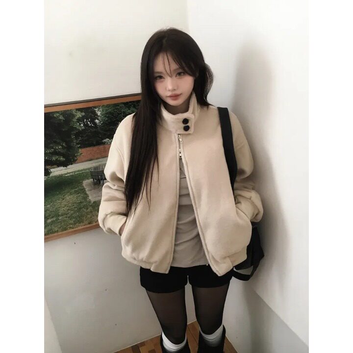 韩国东大门2026秋冬新品宽松显瘦百搭加厚夹棉棒球服外套开衫女