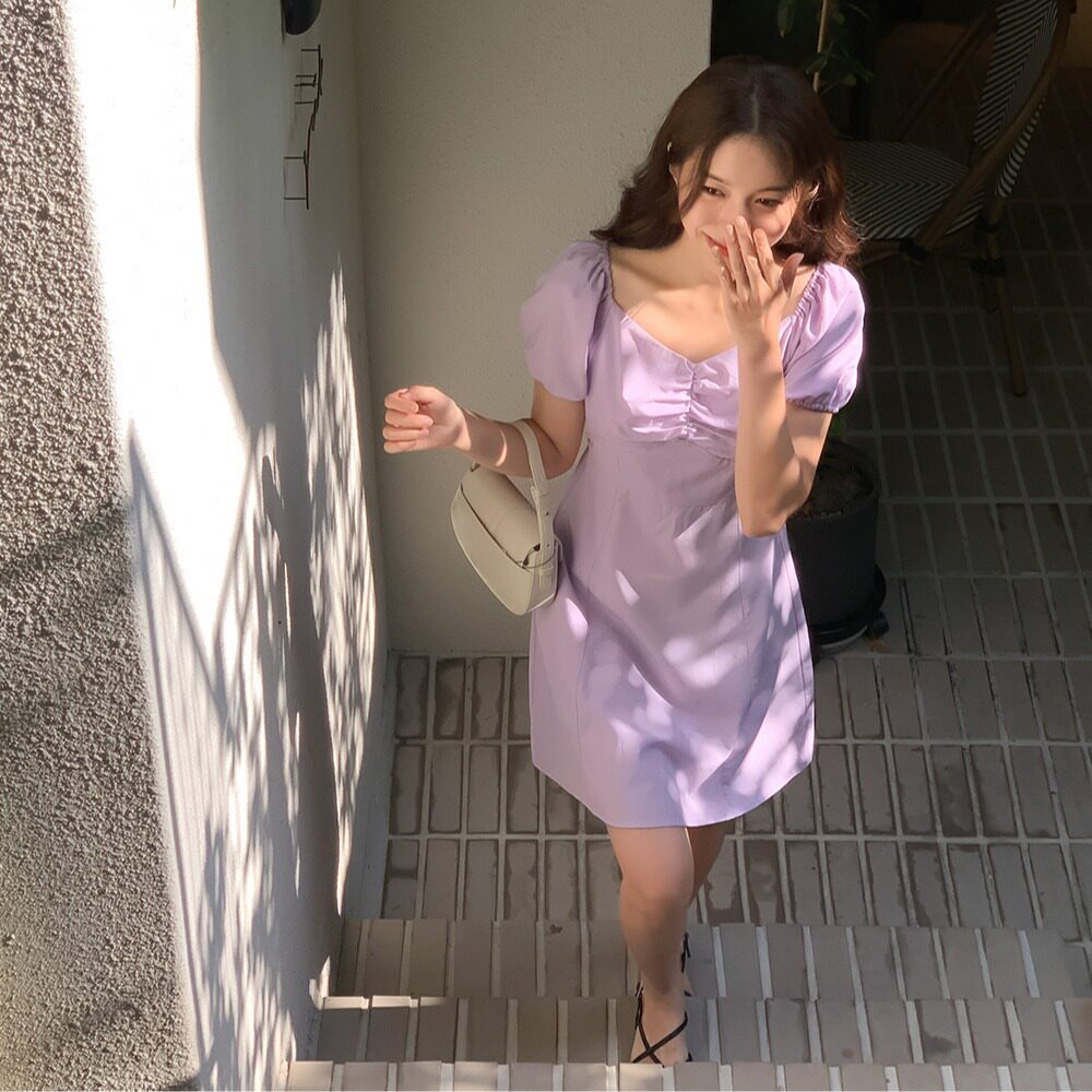 韩系一字领V领两穿收腰显瘦连衣裙2026夏季新品百搭小个子裙子女
