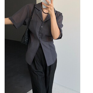 韩国chic2026夏季 复古微透宽松系带百搭衬衣气质显瘦收腰百搭上衣