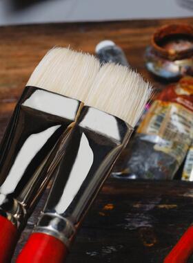 德国Davinci达芬奇猪鬃油画笔7123长杆平头丙烯笔硬毛水粉笔专业