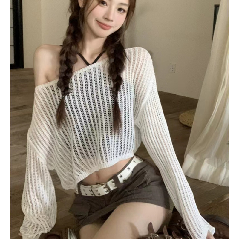 jazz上衣服装女宽松款镂空冰丝短款外搭t恤长袖爵士舞罩衫防嗮衫