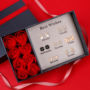 S999纯银针一周不重样耳钉套装女高级感耳饰小巧精致个性创意耳环