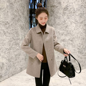 小个子双面羊绒呢子大衣女中长款2023秋冬新款修身气质毛呢外套女