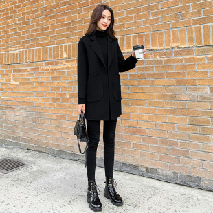 中长款 黑色西装 秋冬韩版 女装 毛呢外套 领双面羊绒呢大衣2025年新款