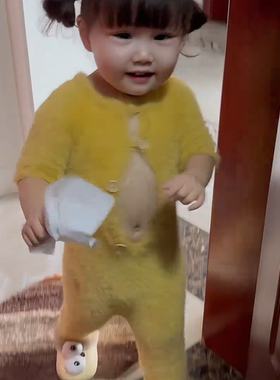 限送帽子新生儿秋季连体衣男女宝宝水貂毛可爱小熊包脚爬行服