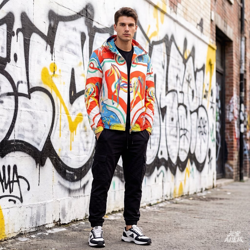 禾蛮潮牌加大码夹克外套男士印花连帽胖子宽松加肥男装220斤可穿