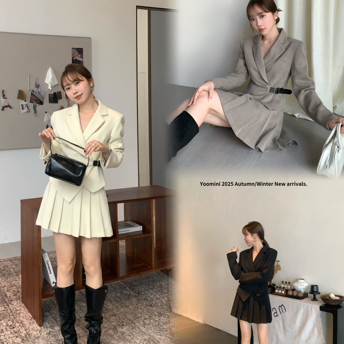 YOOMINI-小西装+百褶短裙俏皮别致呢料套装2025秋套装YT30054-LM