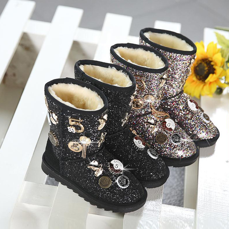 Bottes enfants en autre faux diamant pour hiver - semelle caoutchouc antidérapant - Ref 1007403 Image 2