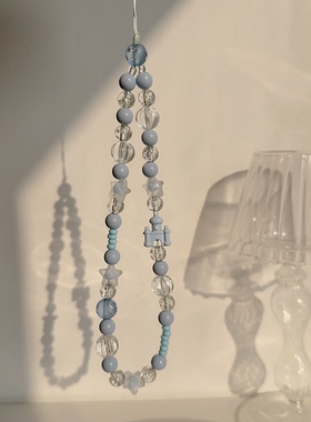 马卡龙蓝色手机链手机挂绳原创相机ccd挂件手腕款夏天小众手工链