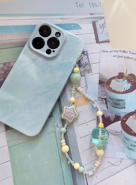 蓝绿色15手机壳iphone16适用nova12华为mate60小众pura70荣耀300小米13红米k80原创reno14菲林vivoX200油画软