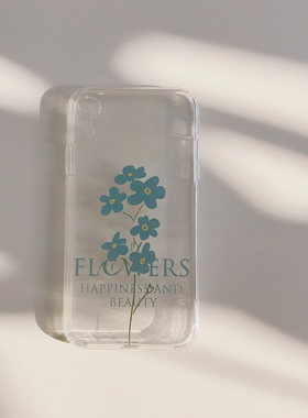 手绘蓝色花朵手机壳适用15iphone16pro华为mate60荣耀90gt小米14红米k70畅享nova12三星s24透明oppoa3原创200