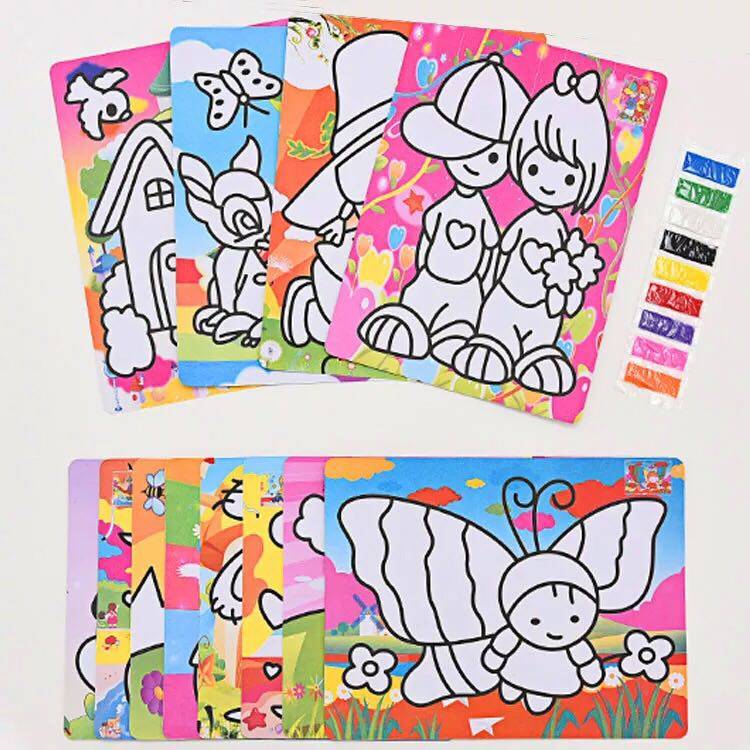 彩砂diy卡通沙画纸扣画纸沙画纸儿童手工大号沙画赠品奖励15*20cm