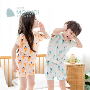 轻外出套装 韩国末一末一儿童轻外出短袖 空调服 丝麻棉