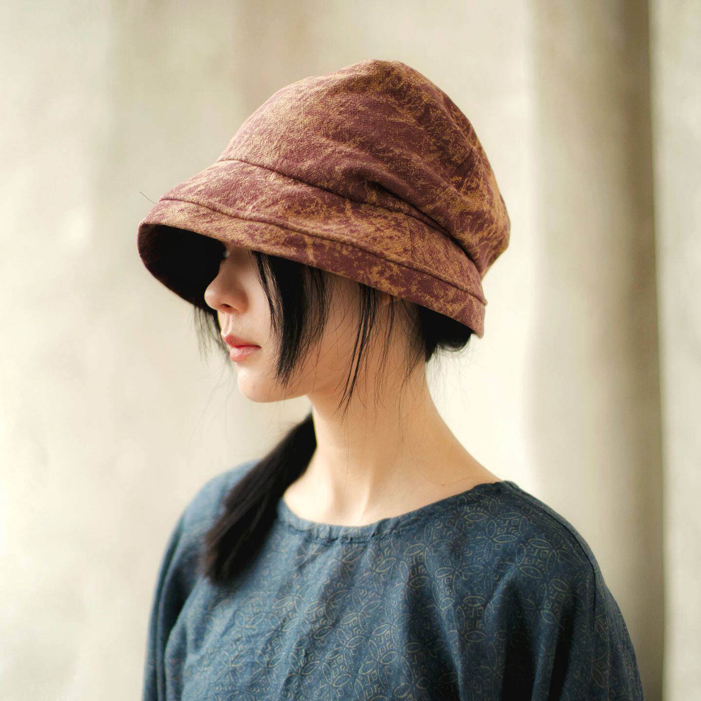 MING 乌梅子酱 l 苎麻棉扎染洗旧文艺遮阳松弛修脸春夏盆帽渔夫帽